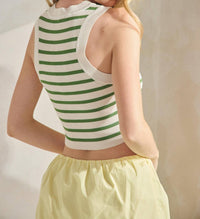 SIGNATURE8 Norah Viscose Stripe Ribbed Knit Crop Top in avocado - women's shirt - alternate view