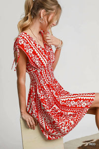 Umgee - Print Smocked Waist Mini Dress