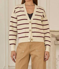 She + Sky - Stripe V-neck Cardigan