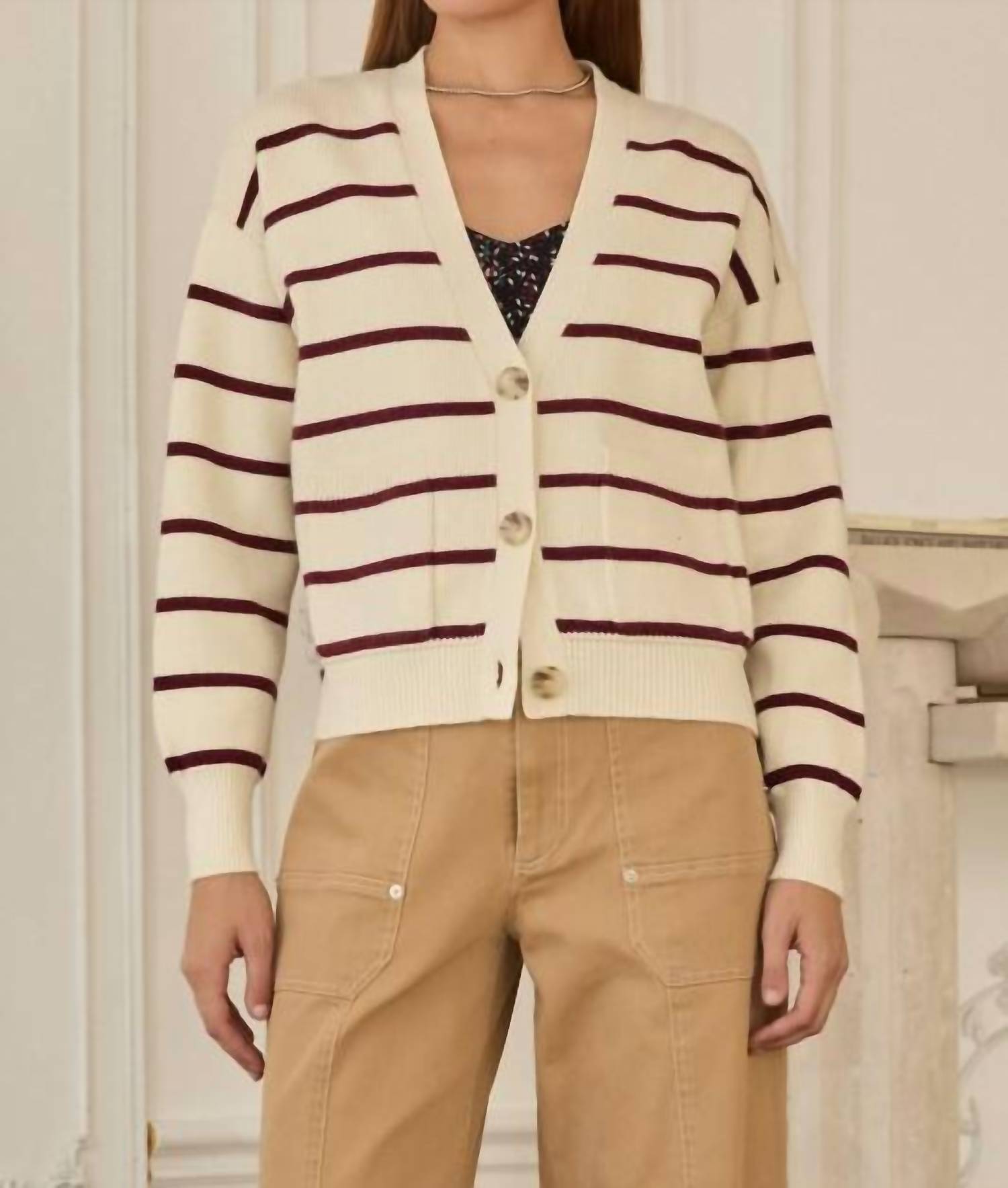 She + Sky - Stripe V-neck Cardigan