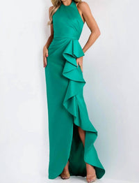 Jovani - Halter Neck Gown With Cascading Ruffle Detail