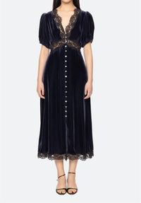 Seak - Clarice Velvet Puff Sleeve Midi Dress