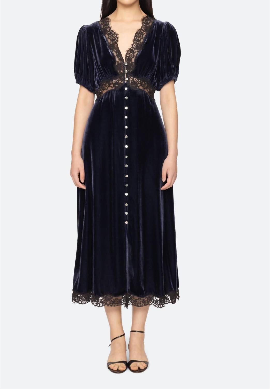 Seak - Clarice Velvet Puff Sleeve Midi Dress