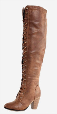 Forever - Women's Camila-48 Chunky Heel Lace Up Over The Knee High Riding Boots