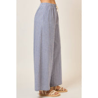 Cozy Casual - Pinstripe Wide Leg Pants With Drawstring