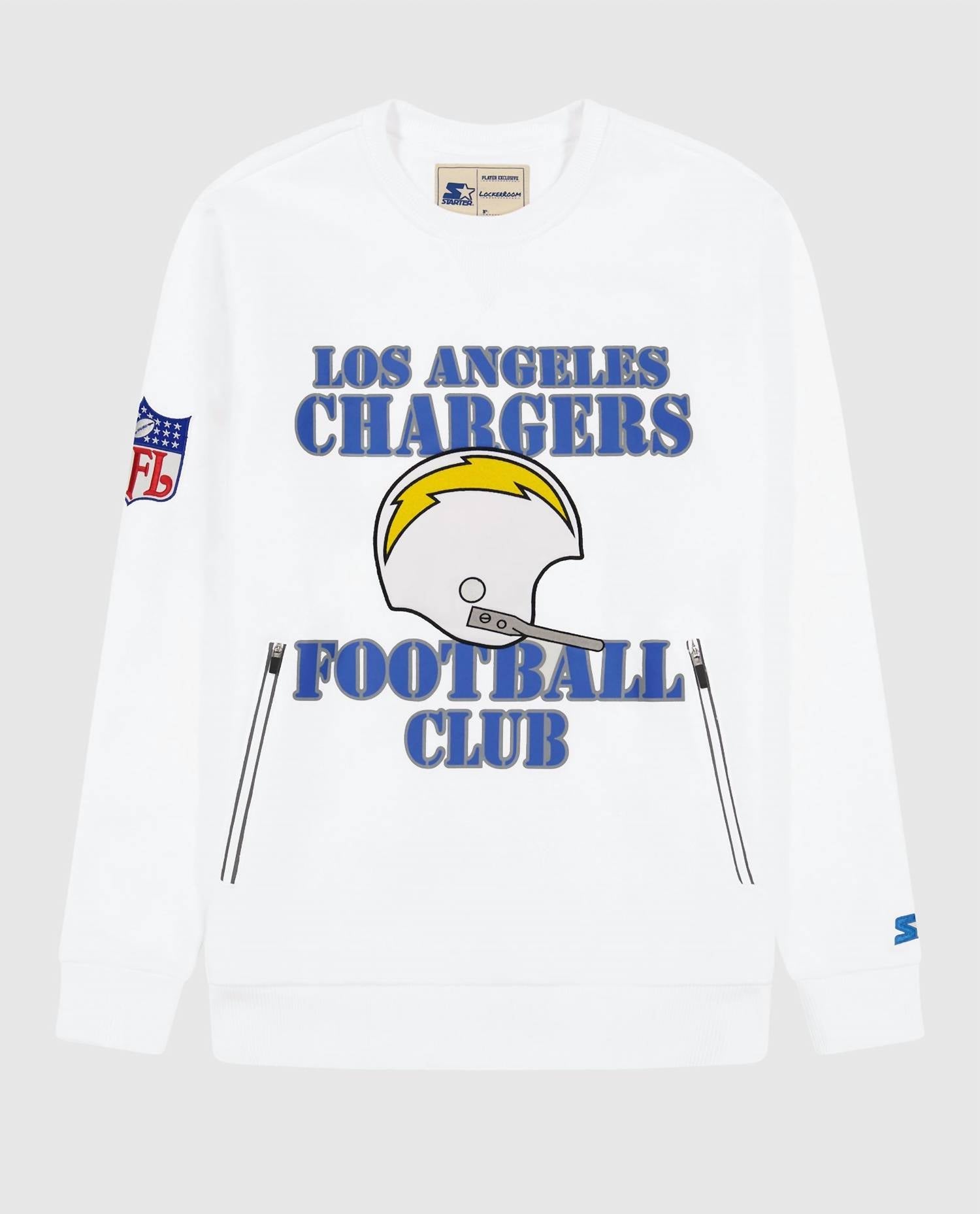 Starter - Men's Los Angeles Chargers Crew Neck Sweatshirt With Zip Pockets