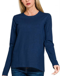 Zenana - Cotton Crewneck Long Sleeve Tee