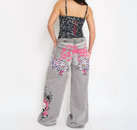 Ed Hardy Skull Flame Baggy Jeans in light grey - women's jeans - alternate view