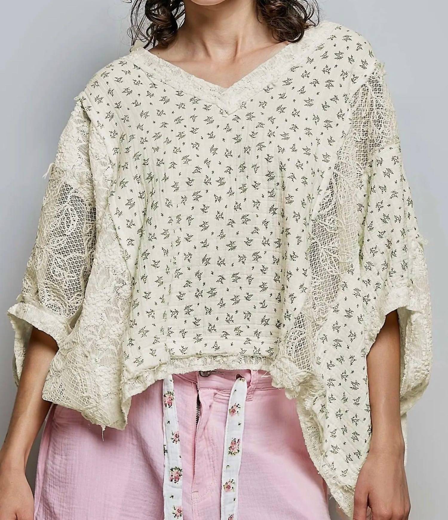 POL Floral Sheer Top in ivory - women's shirt