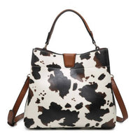 Jen & Co. - Women's Cow Print Magnetic Closure Zip Satchel
