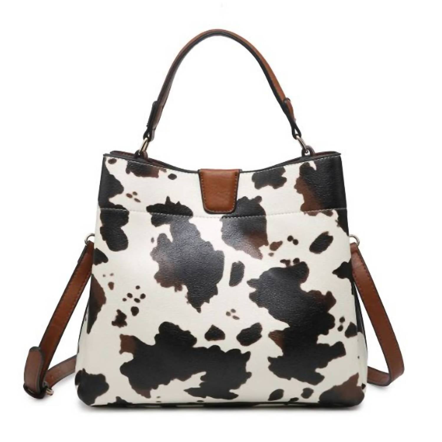 Jen & Co. - Women's Cow Print Magnetic Closure Zip Satchel