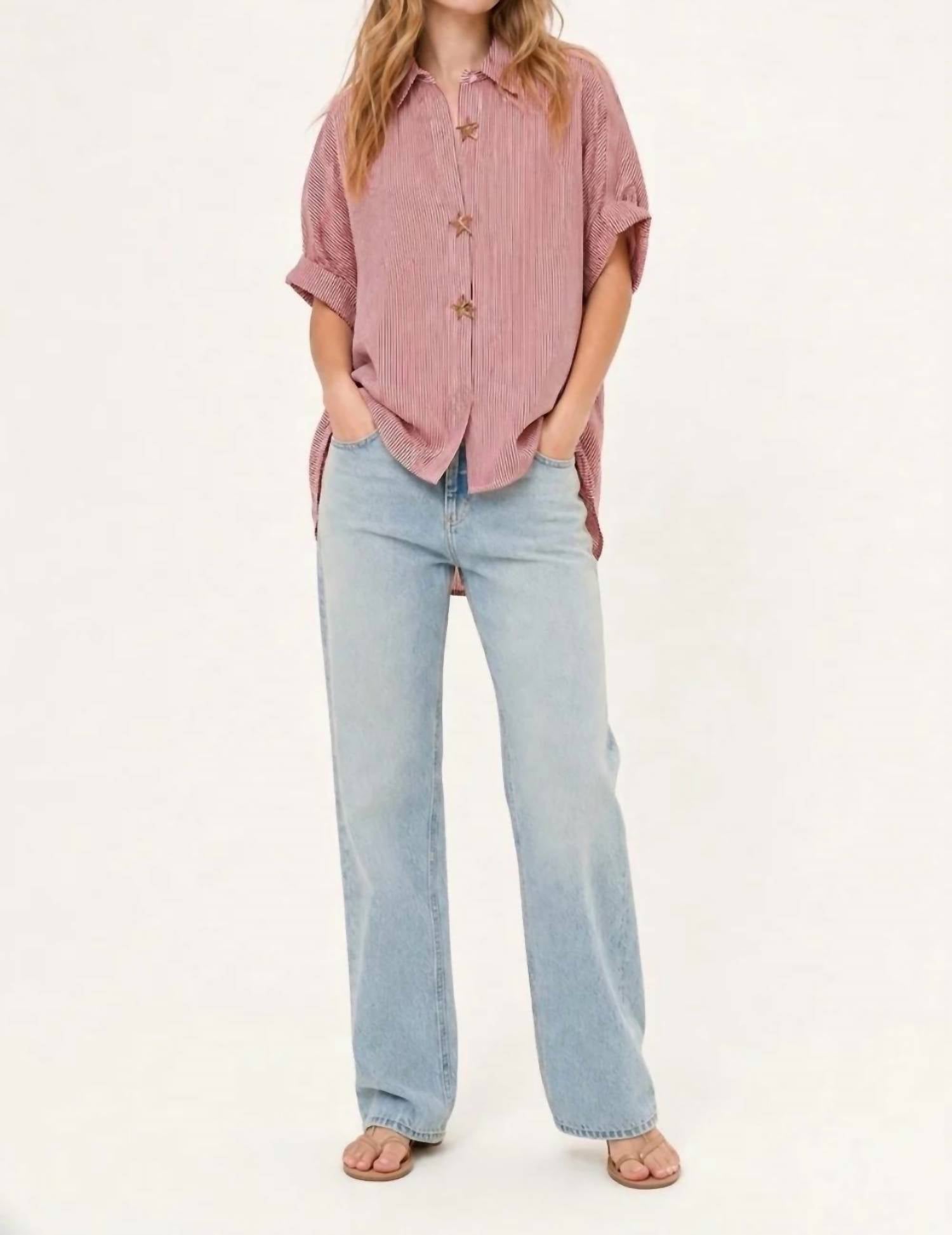 Q2 - Oversized Striped Poplin Blouse With Starfish Buttons