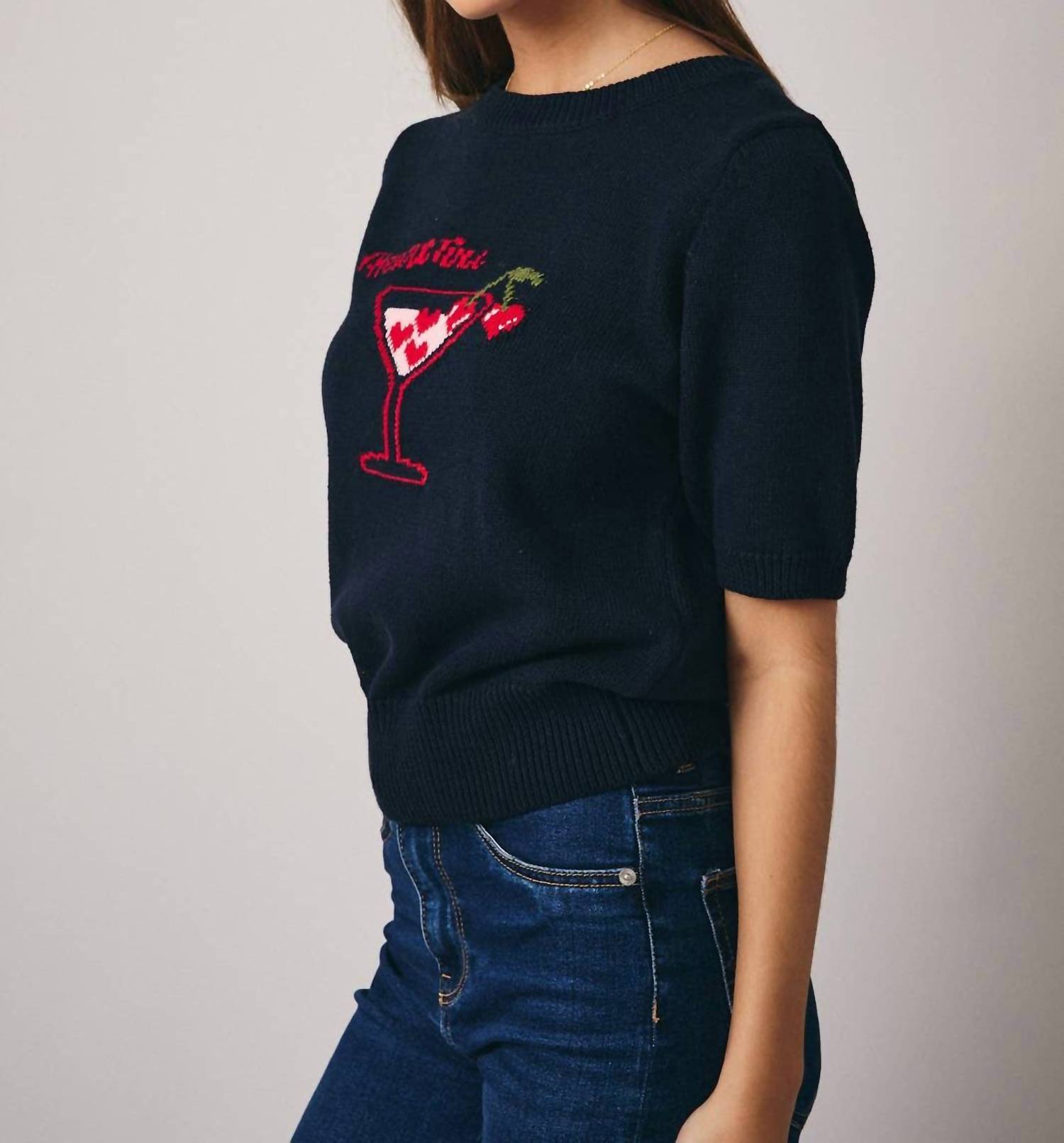 Sunday Edition Heartini Cocktail Sweater Top in black - women's sweater - alternate view