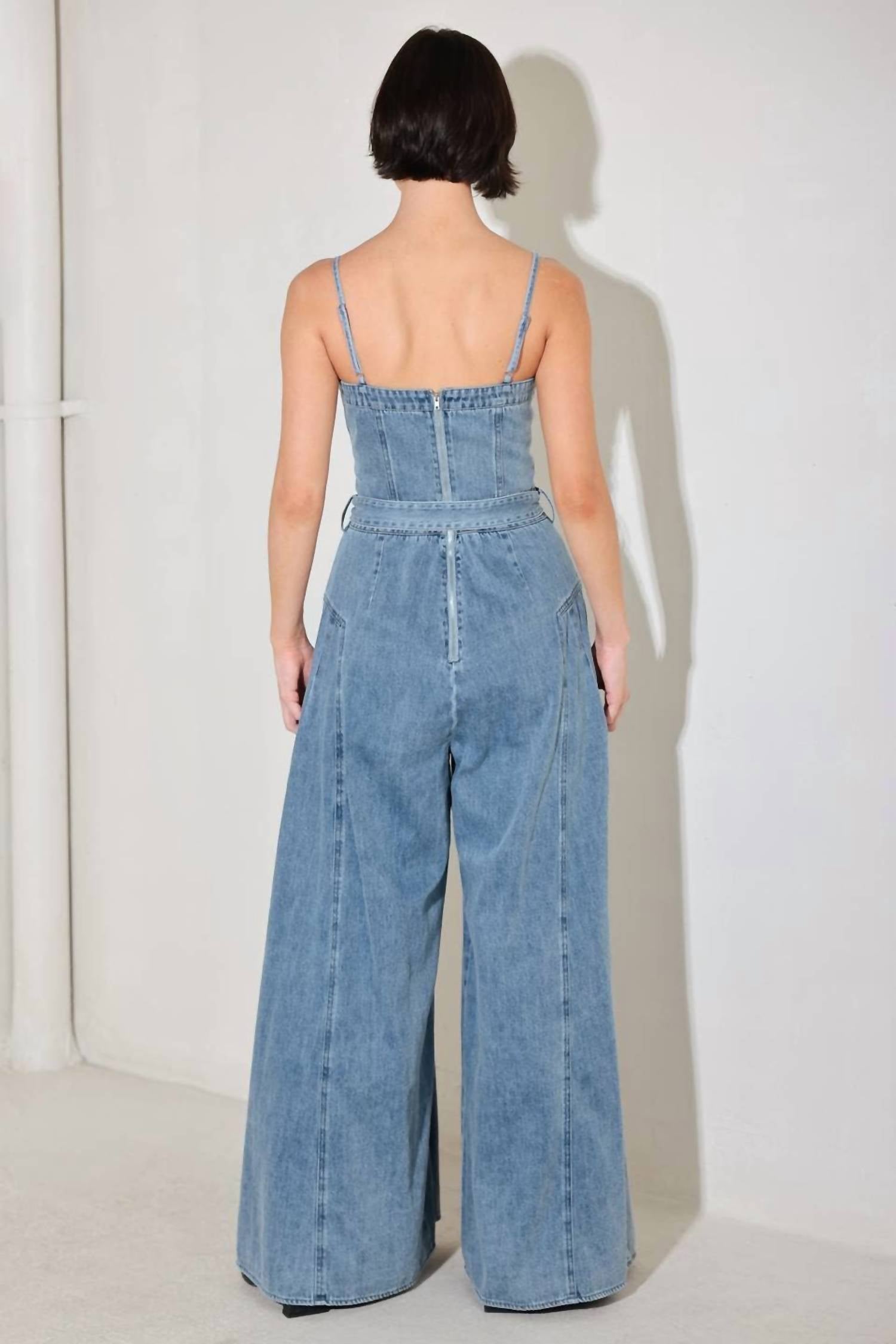 Flying Tomato - Straight Neckline Straps Jumpsuit