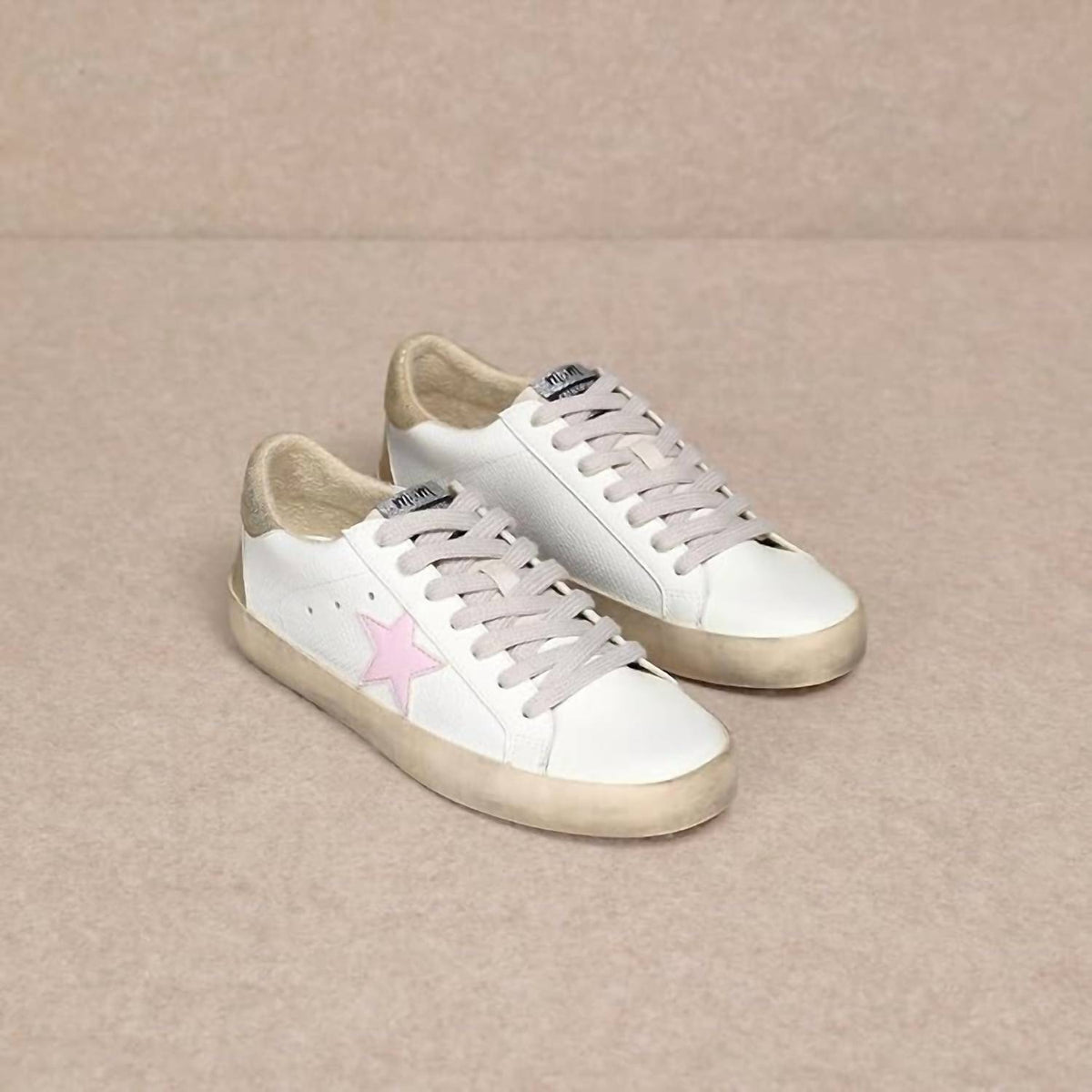 Mi.Im - Women's Low Top Lace Up Sneakers With Pink Star