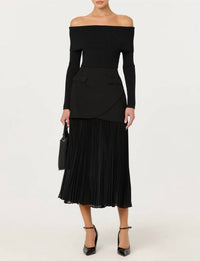 ASTR Deaile Contrast Layered Pleated Midi Skirt in black - women's skirt - view 4