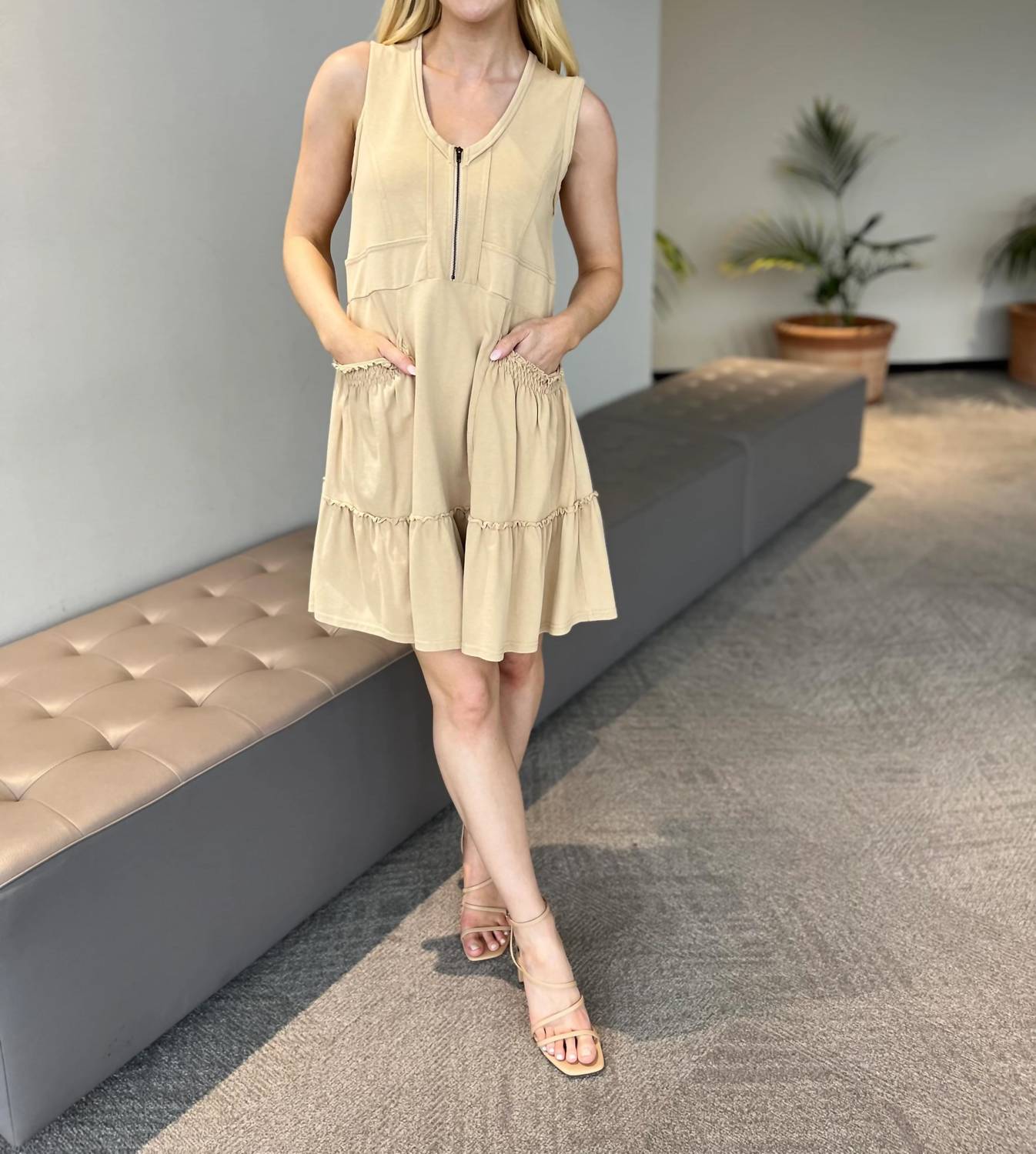 Carole Christian - Women's Ruffle Pocket Zip Dress