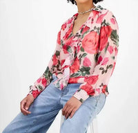 Guess - Soave Ruffle Blurred Roses Blouse