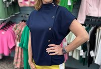 Entro - Solid Cap Sleeve Mock Neck Top