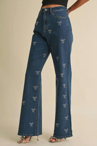 ENDLESS BLU. Chic Bow Denim Jean in blue - women's pants - alternate view