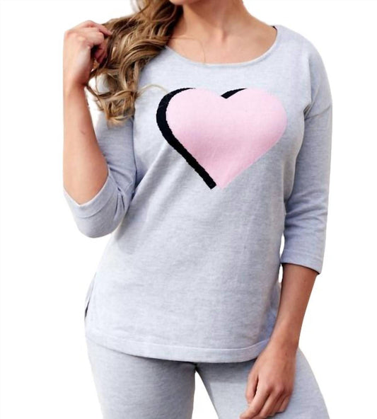 3/4 Sleeve Heart Crew Top