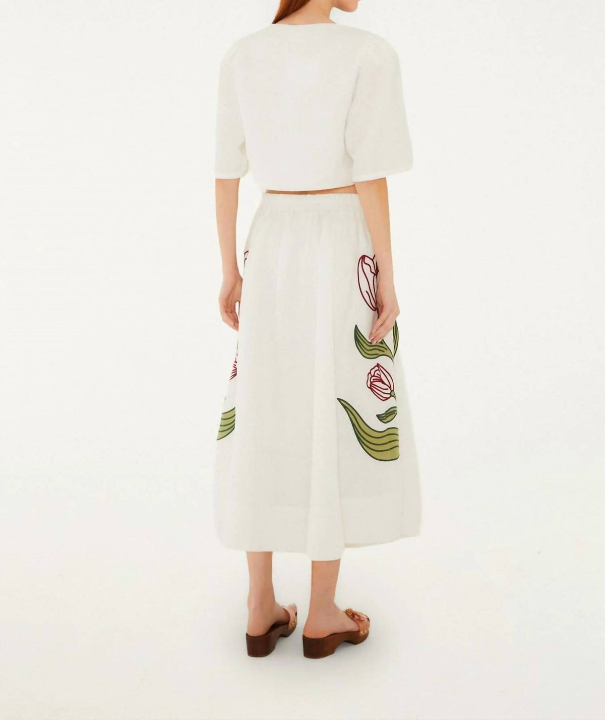 Farm Rio - Flower Embroidered Midi Skirt