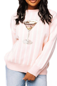 QUEEN OF SPARKLES Stripe Espresso Martini Sweater in light pink white 1 - women's sweater - view 5