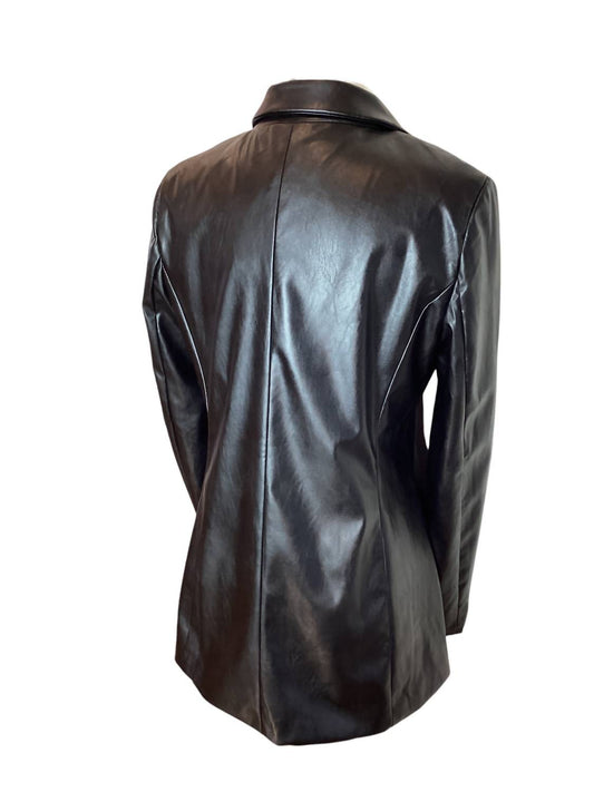 Tea & Cup - Faux Leather Single Breasted Blazer