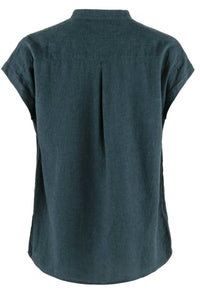 Fjallraven Women's Övik Cap Sleeve Hemp Shirt in mountain blue - women's shirt - detail view