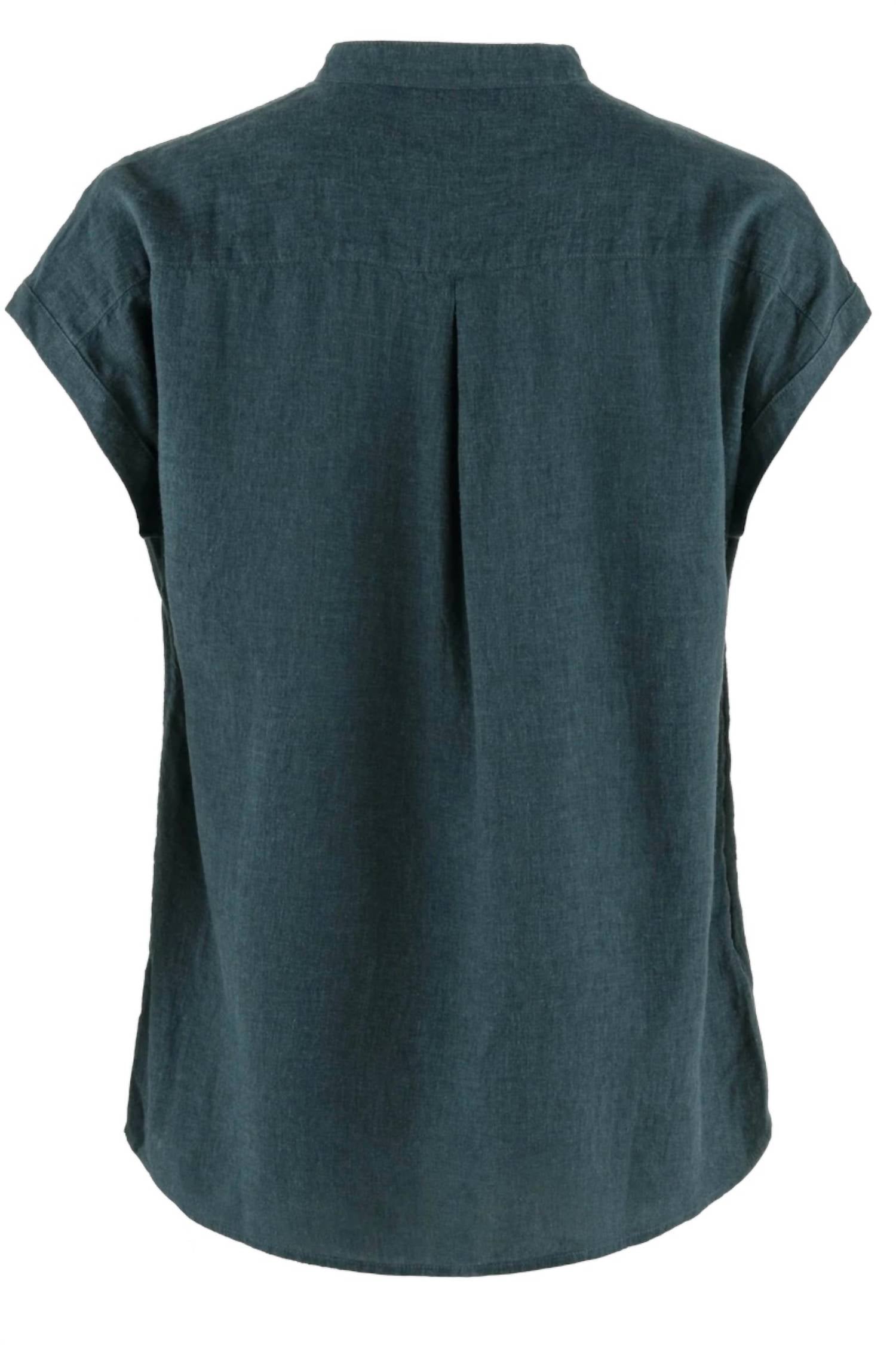 Fjallraven Women's Övik Cap Sleeve Hemp Shirt in mountain blue - women's shirt - detail view