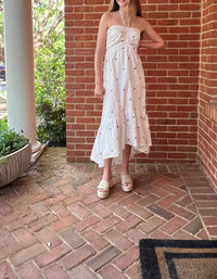 Day + Moon - Star Embroidered Halter Midi Dress