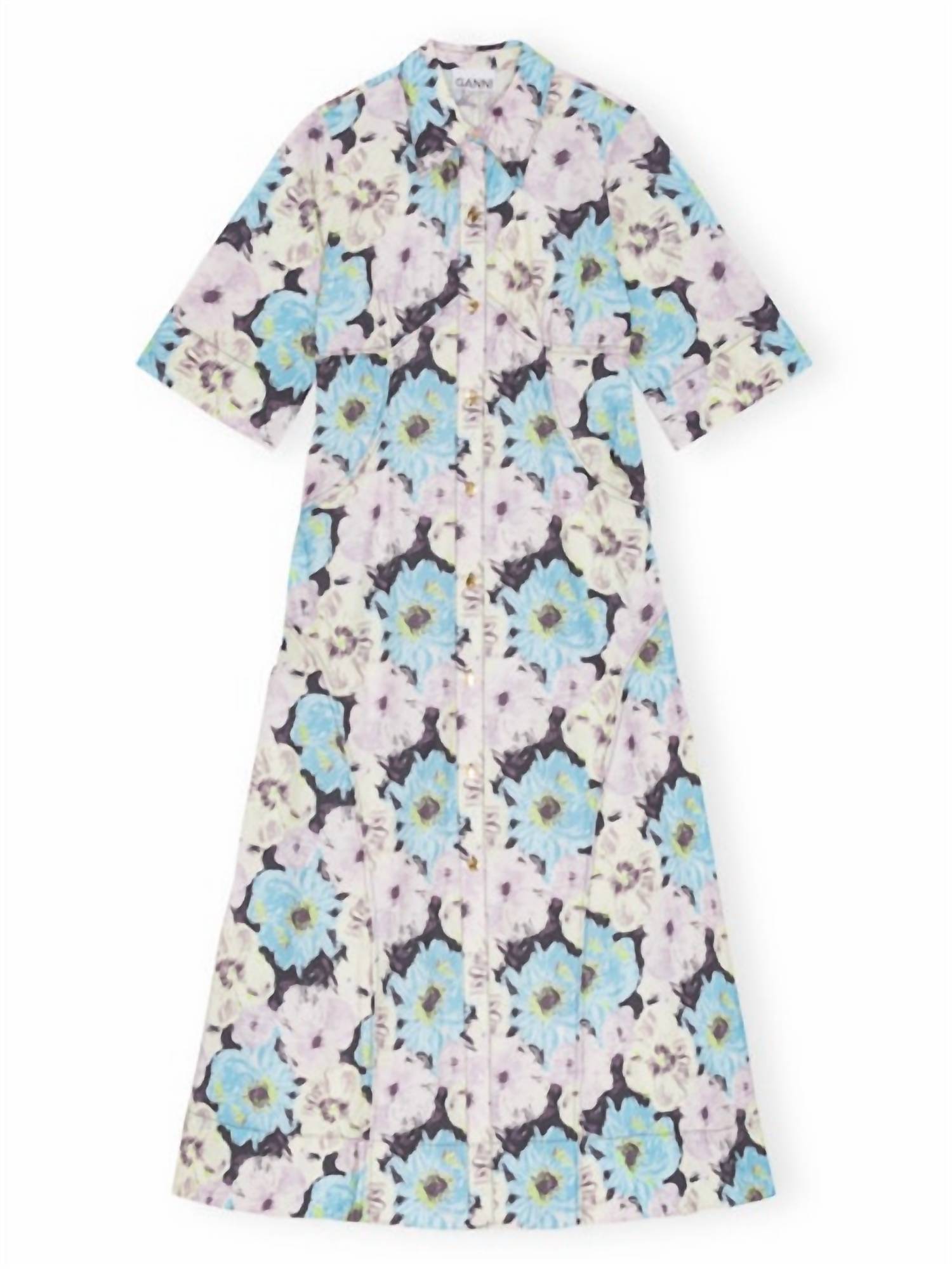 Ganni - Printed Cotton Long Shirt Dress