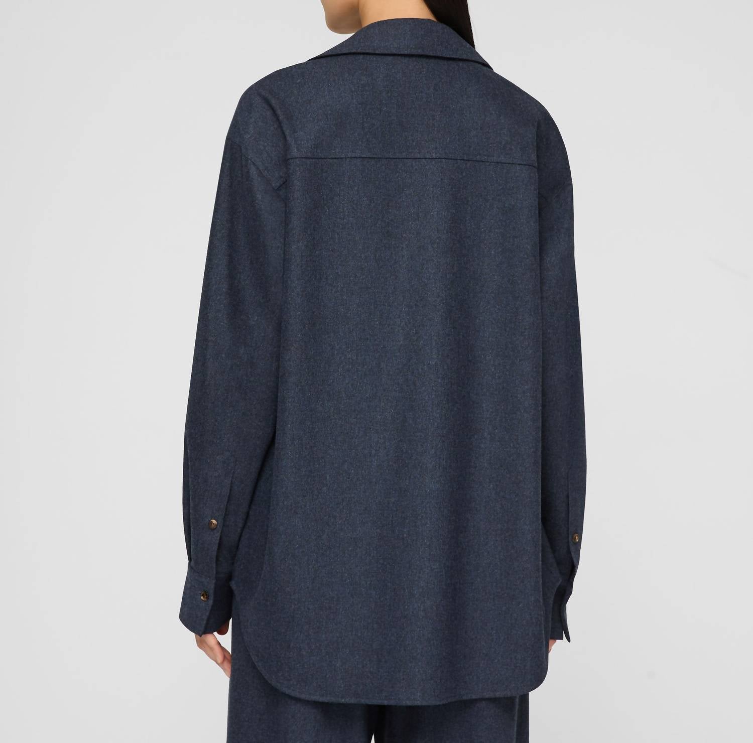 Lafayette 148 Patch Pocket Popover Blouse in admiral blue - women's sweater - detail view