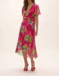 Joseph Ribkoff Crinkle And Mesh Floral Print Fit And Flare Dress in multi - women's dress