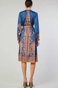 current air Border Print Long Sleeve Dress and Sash in navy - women's dress - view 6