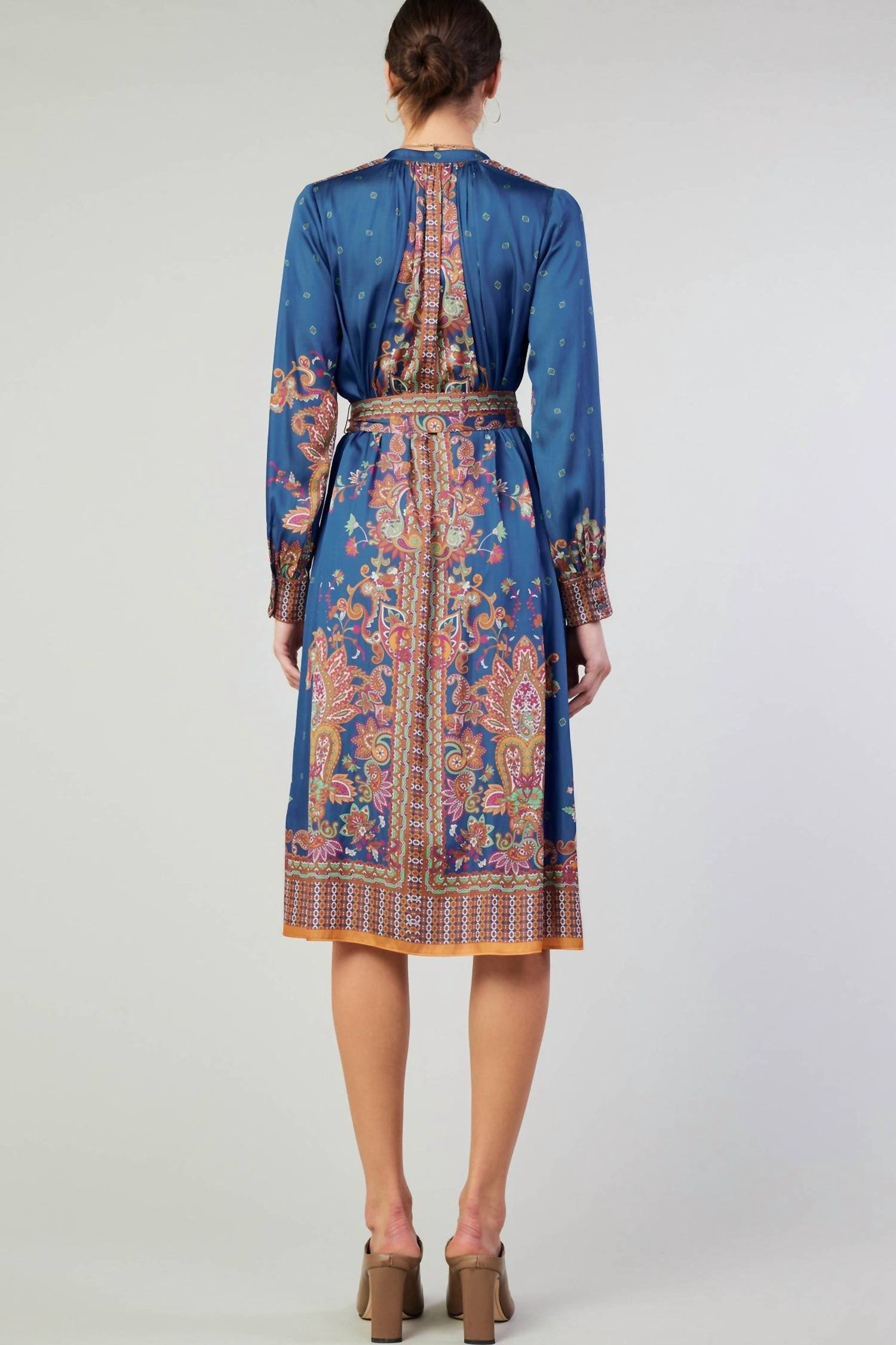 current air Border Print Long Sleeve Dress and Sash in navy - women's dress - view 6