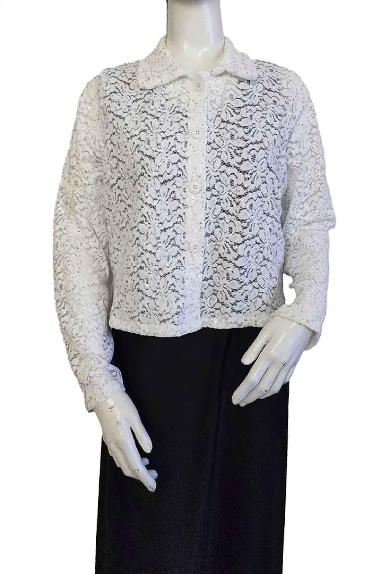 Origami Women's Cropped Sequin Embellished Button-up Jacket in white 1 - women's jacket