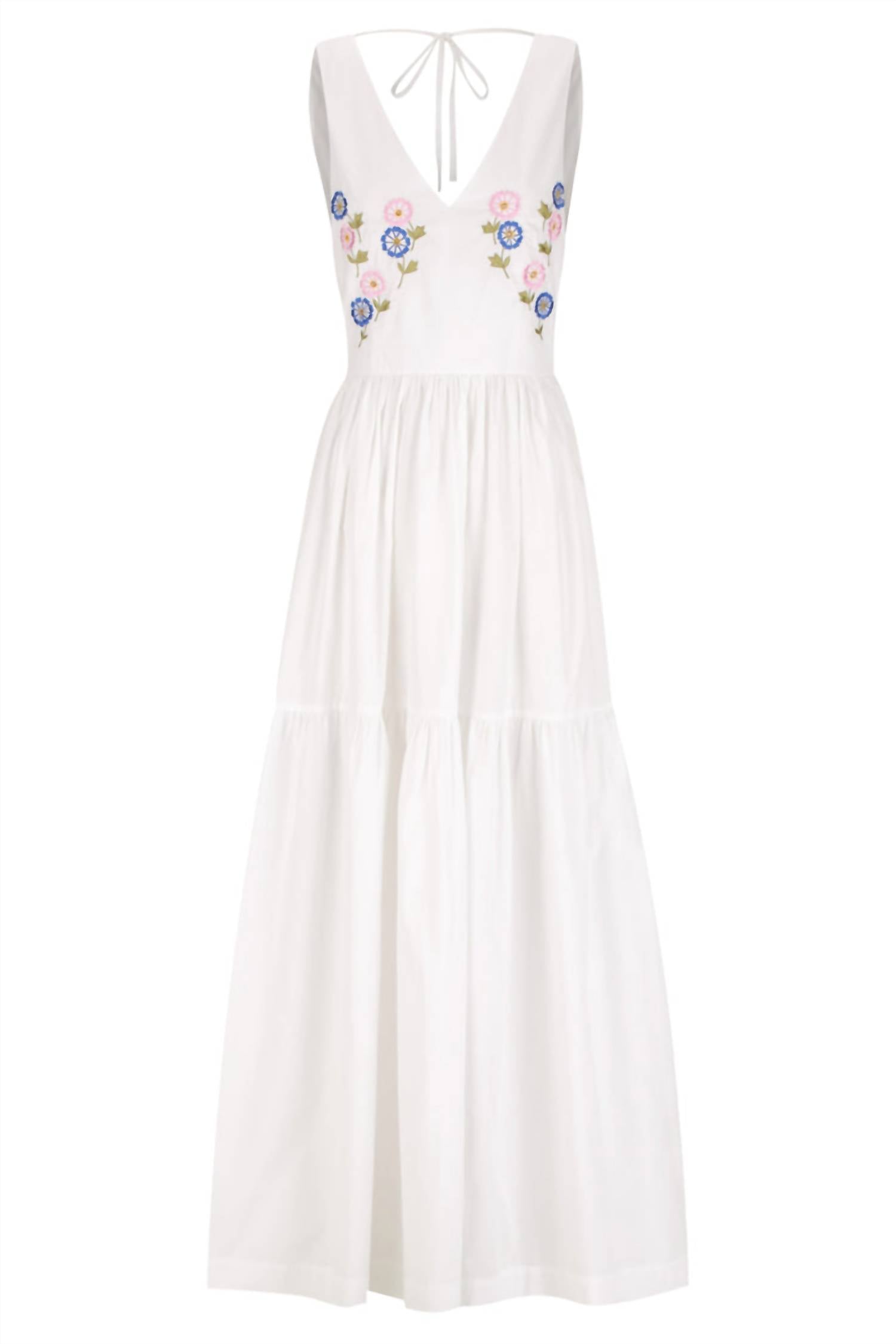 S/W/F - V Neck Embroidered Maxi Dress