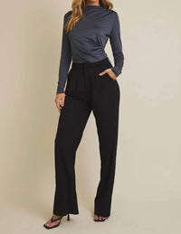 Gilli - Mock Neck Long Sleeve Shirring Detail Top