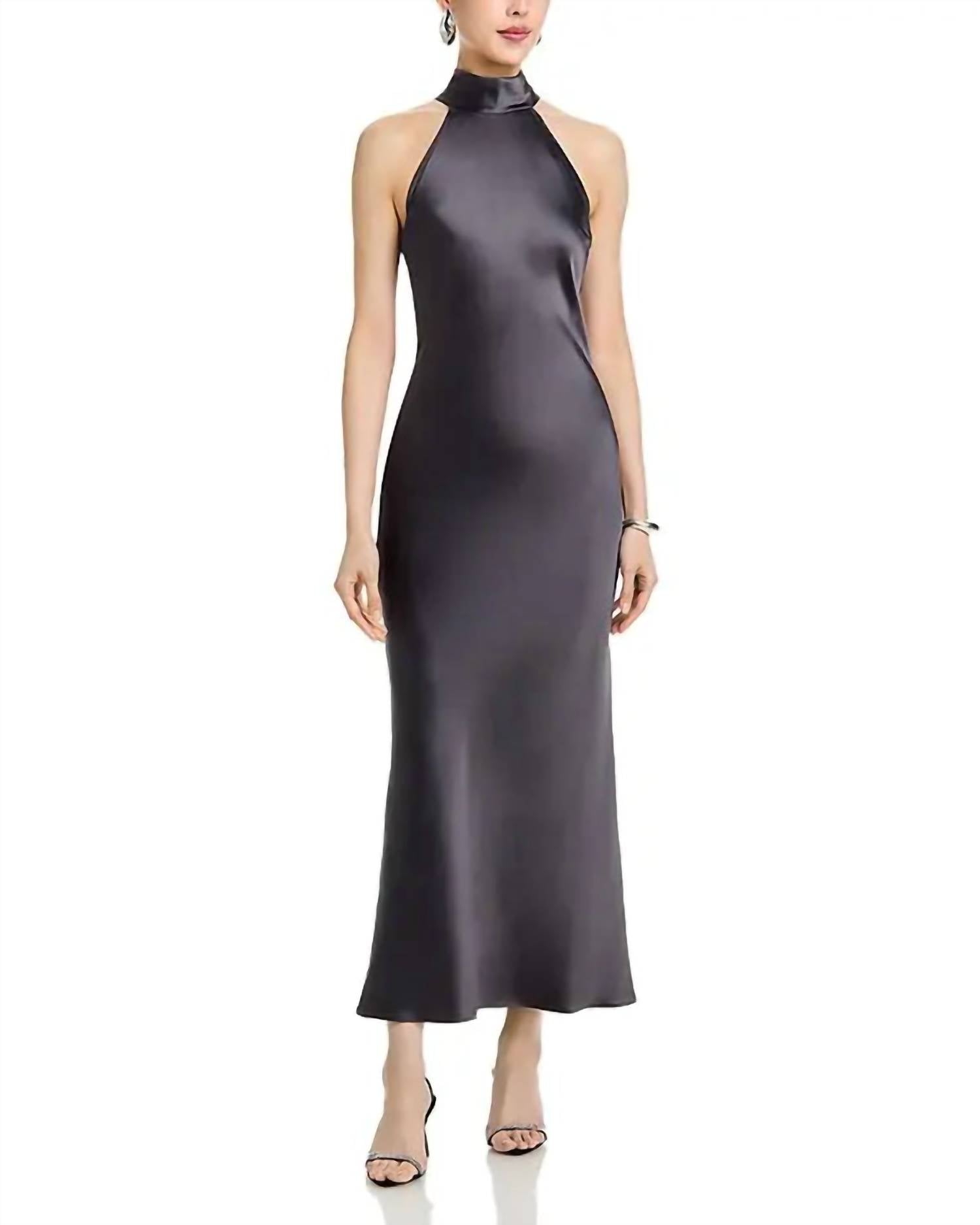 STEVE MADDEN Skylar Satin Halter Midi Dress in blackened pearl - women's dress