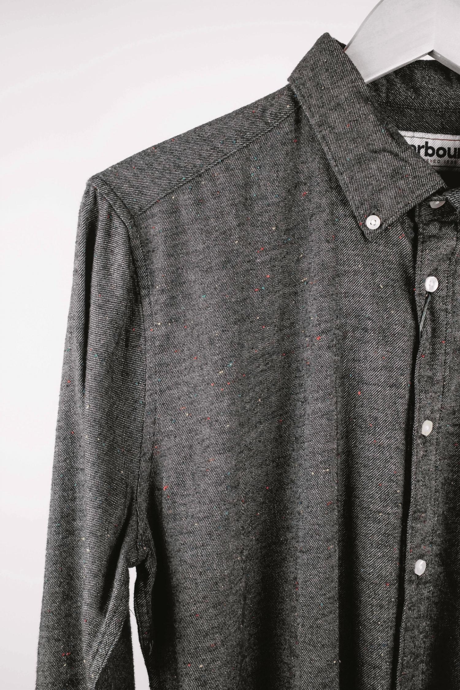 Barbour Men's Tainsbury Fleck Twill Shirt in grey marl - men's long sleeve top - alternate view