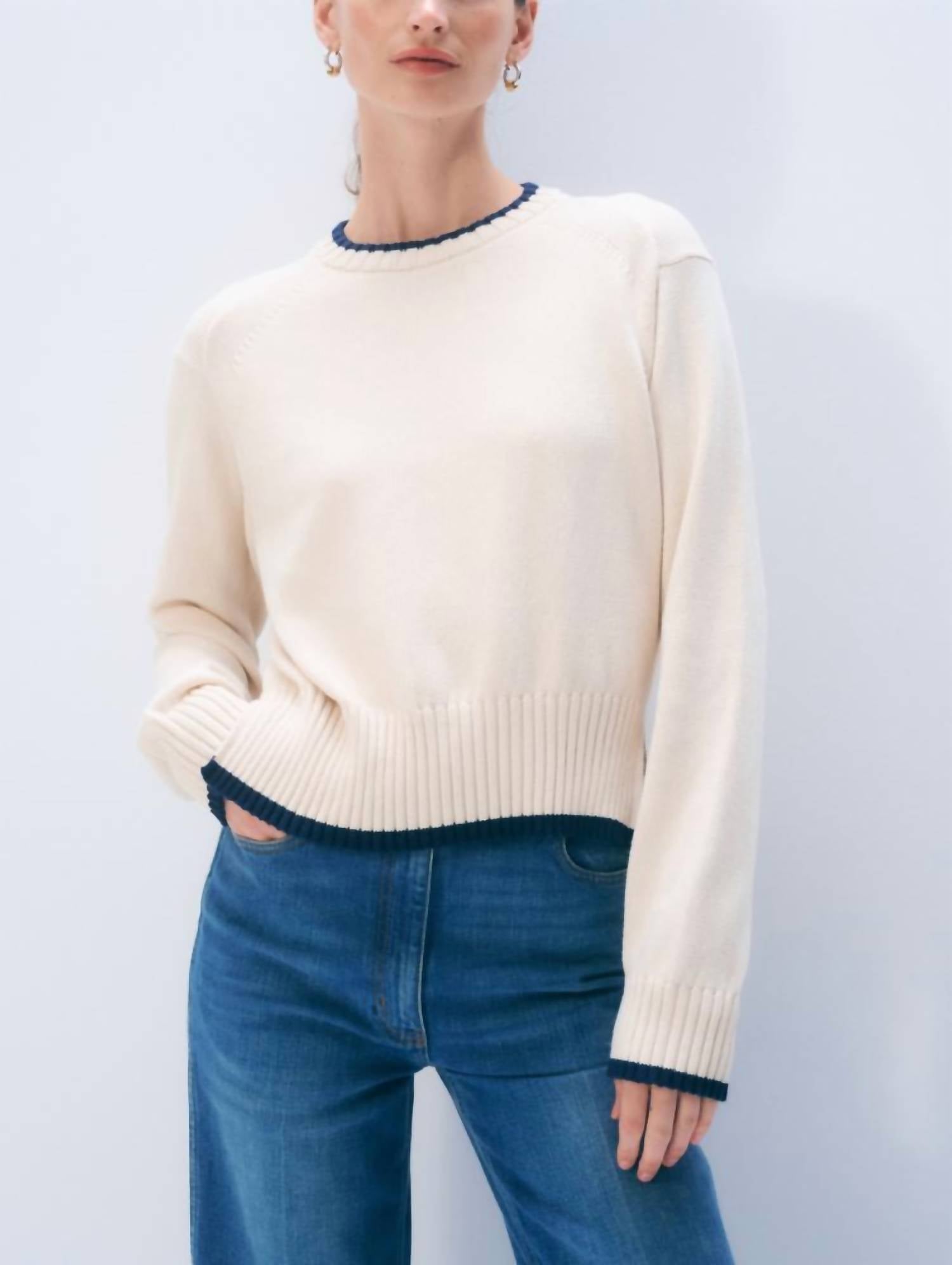 White + Warren - Varsity Cotton Crewneck Top