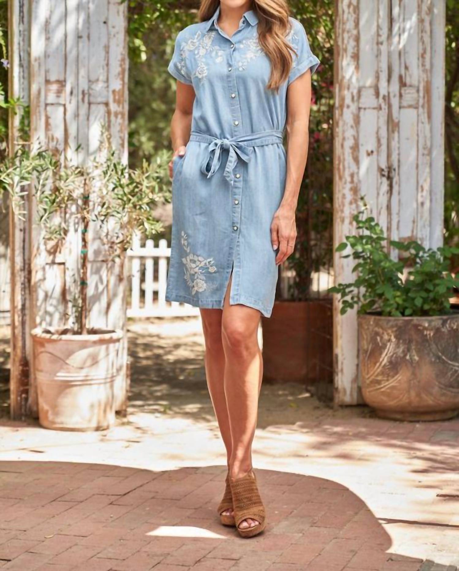 Paparazzi - Tencel Embroidered Shirt Dress