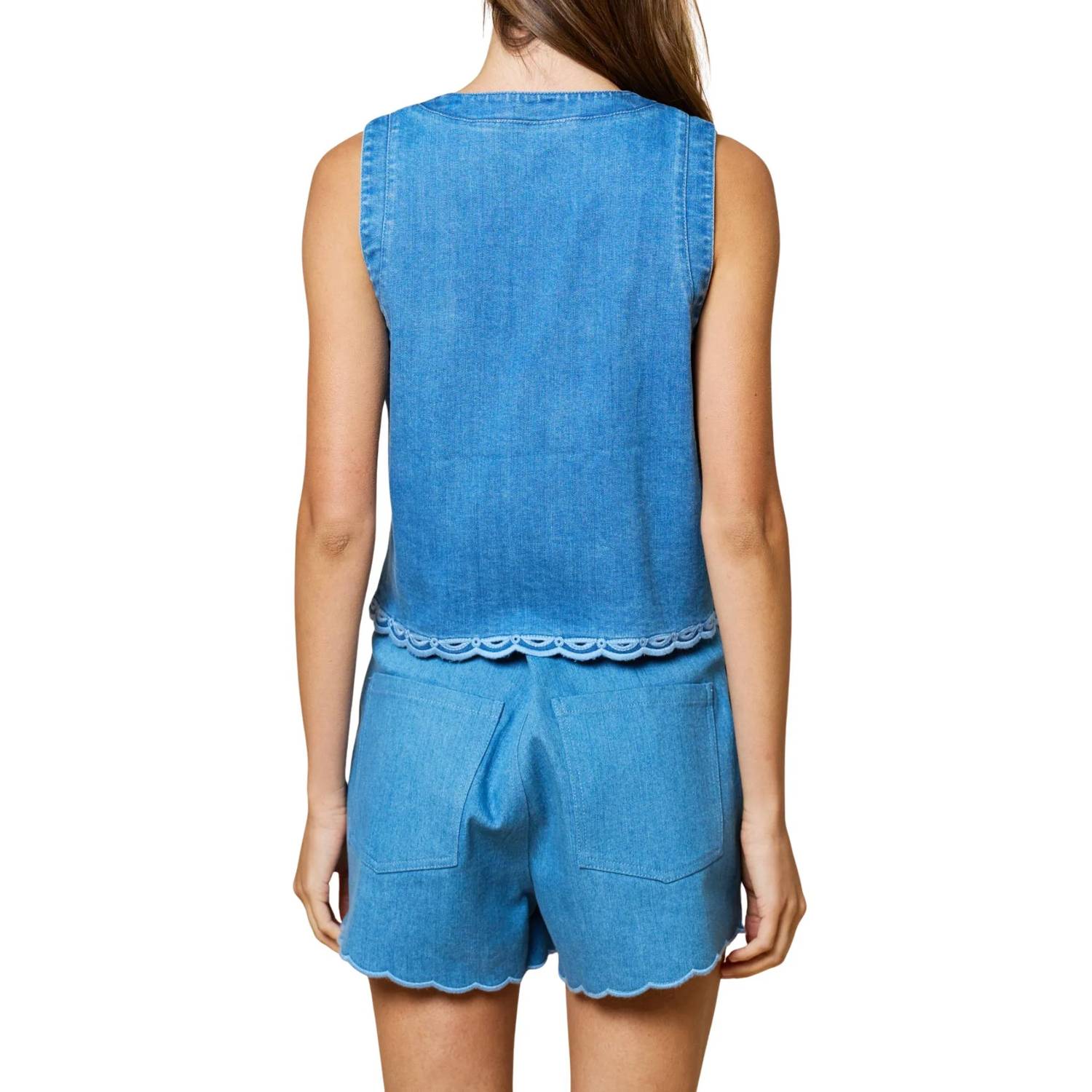 Lalavon - Embroidered Eyelet Scalloped Trim Shorts