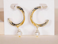 Jaxkelly - Women's Twisted Pearl Drop Hoop Earrings