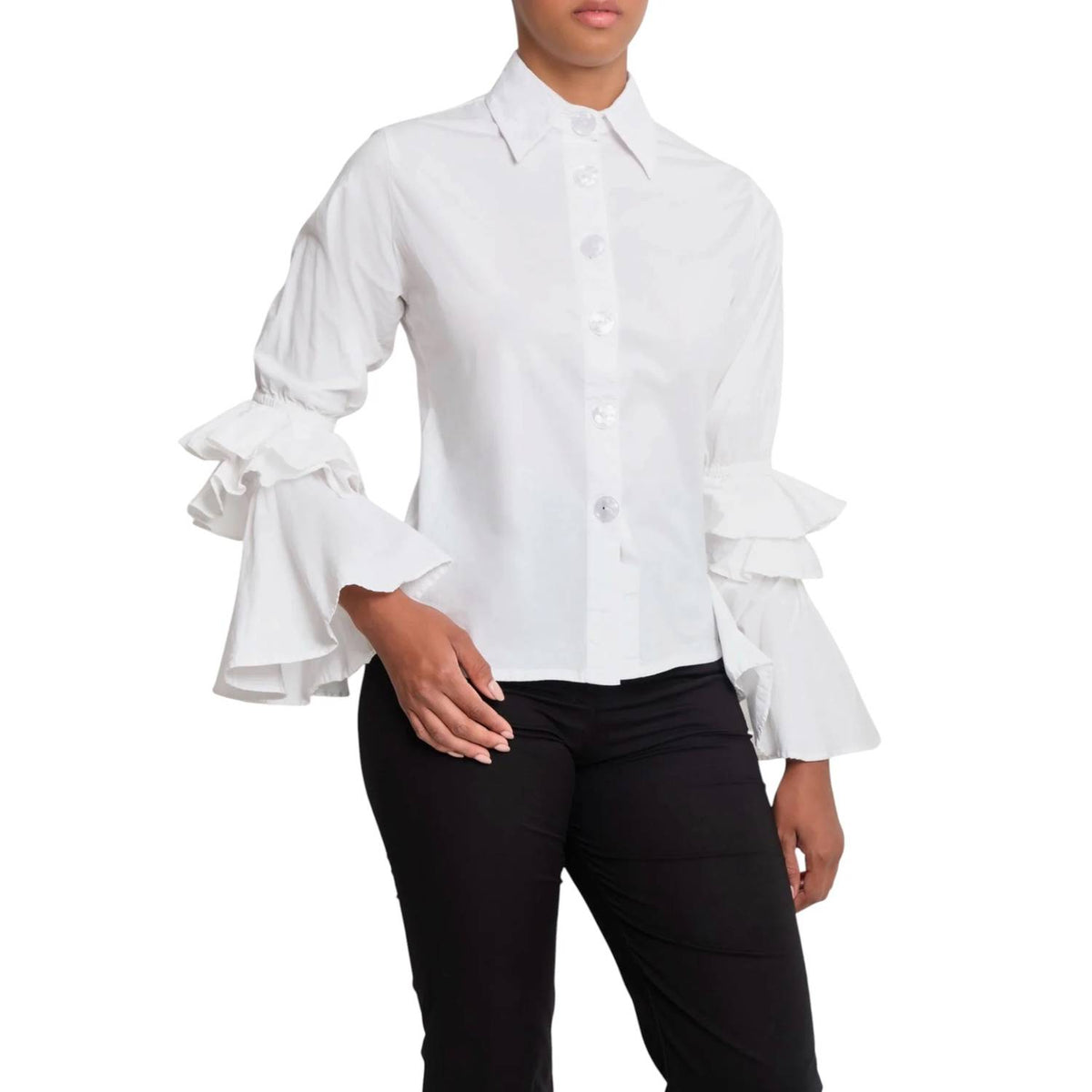 The Lulo Project - Brave Ruffle Bell Sleeve Stretch Shirt