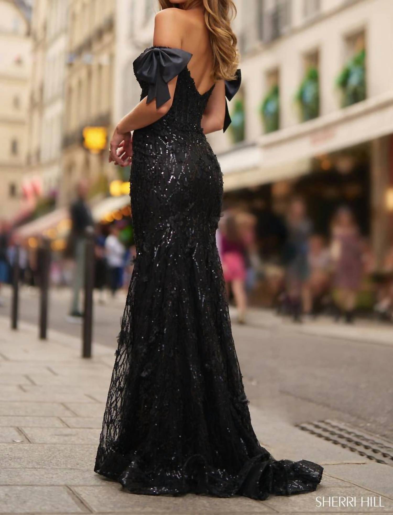 Sherri Hill - Sequin Lace Off The Shoulder Fitted Gown