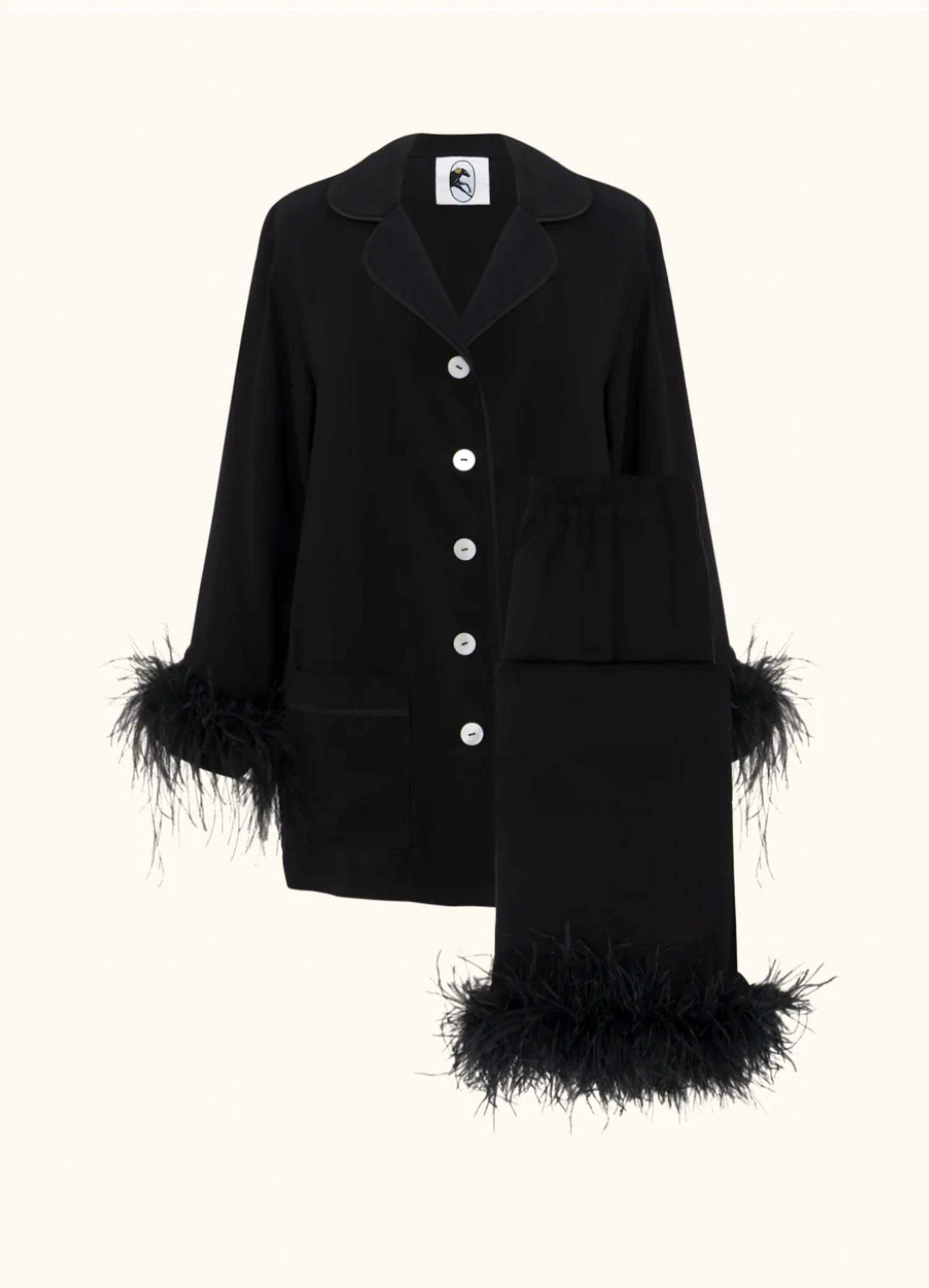 SLEEPER Women's Double Feathers Party Pajama Set in black - women's intimate