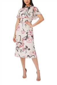 Adrianna Papell - Mock Neck Short Flutter Sleeves Midi Floral Dress