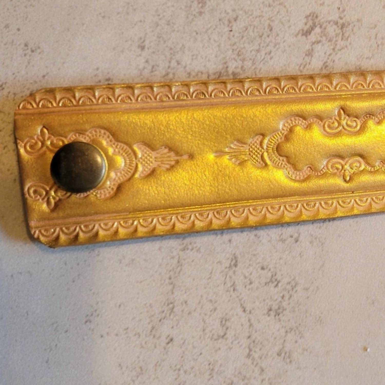 A Rare Bird Hand-tooled Leather Bracelet in gold brown - women's jewelry - alternate view